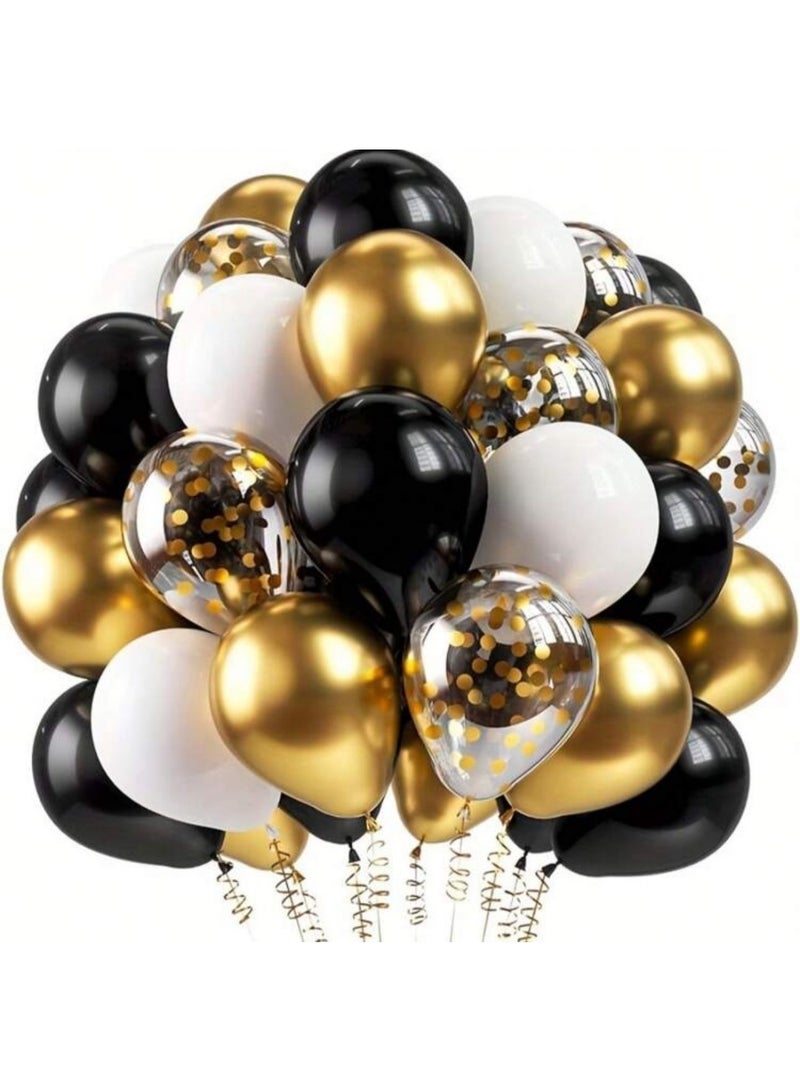 Black, Gold & White Balloon Set with Confetti Balloons – 51 Pieces for Party & Event Decoration - Image 1